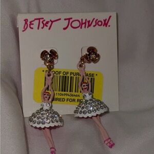 Betsey Johnson Pink and White Ballerina Earrings and Necklace